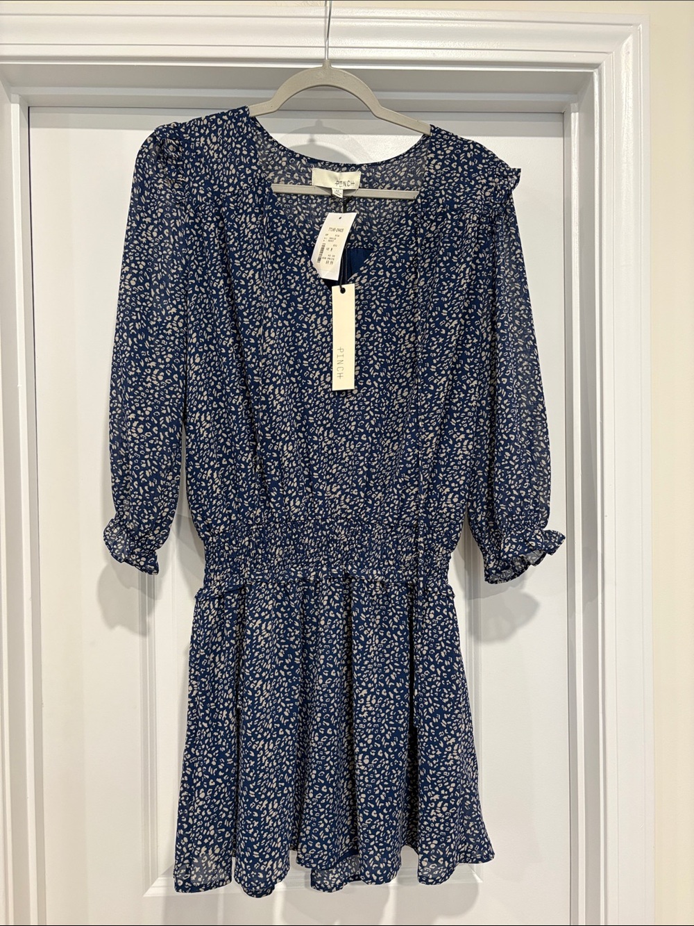 Pinch Navy and White Floral Smocked-Waist Mini Dress